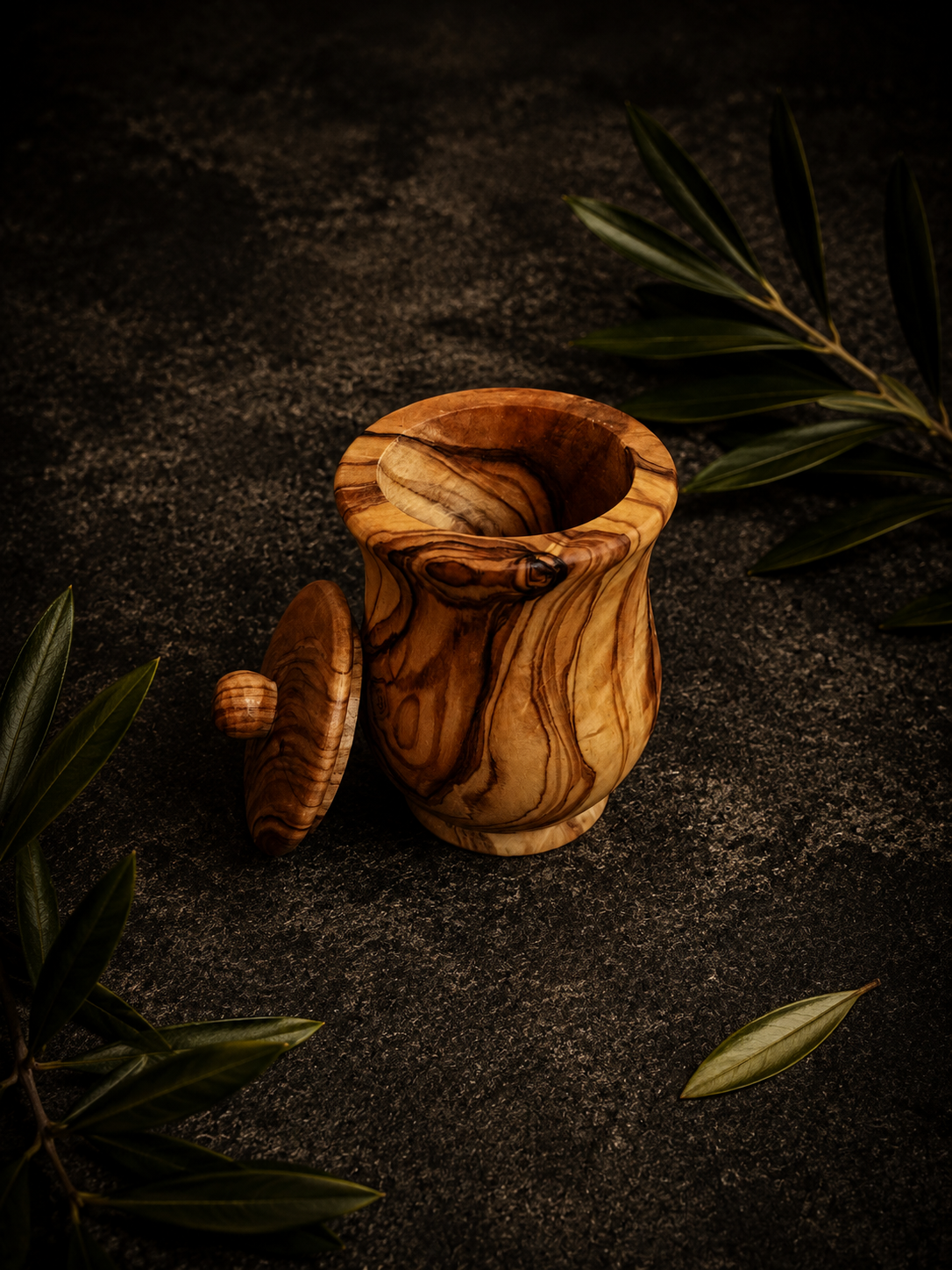 Handcrafted Olive Wood Salt Cellar and Sugar Pot with Removable Lid