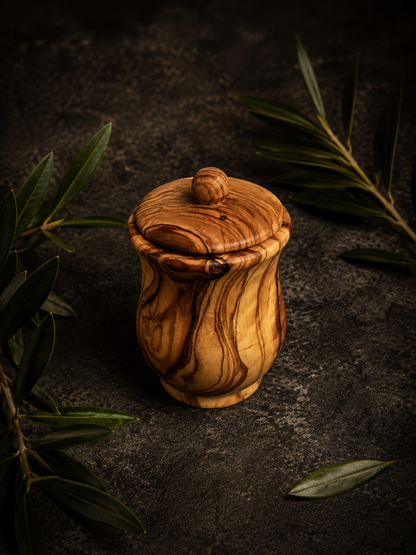 Handcrafted Olive Wood Salt Cellar and Sugar Pot with Removable Lid