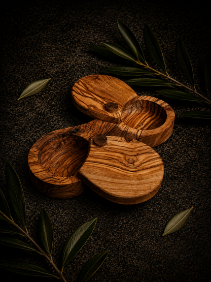 Handcrafted Olive Wood Double Salt Cellar – Swivel Lid Pepper and Spice Holder