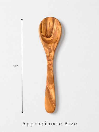 Hand-Carved Olive Wood Wide Mouth Cooking Spoon