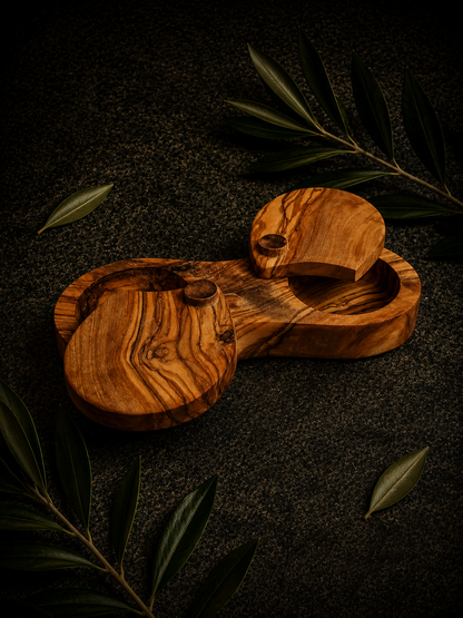Handcrafted Olive Wood Double Salt Cellar – Swivel Lid Pepper and Spice Holder