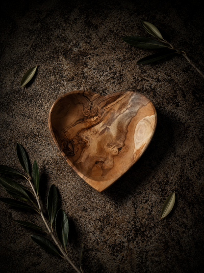 Hand-Carved Olive Wood Heart-Shaped Bowls